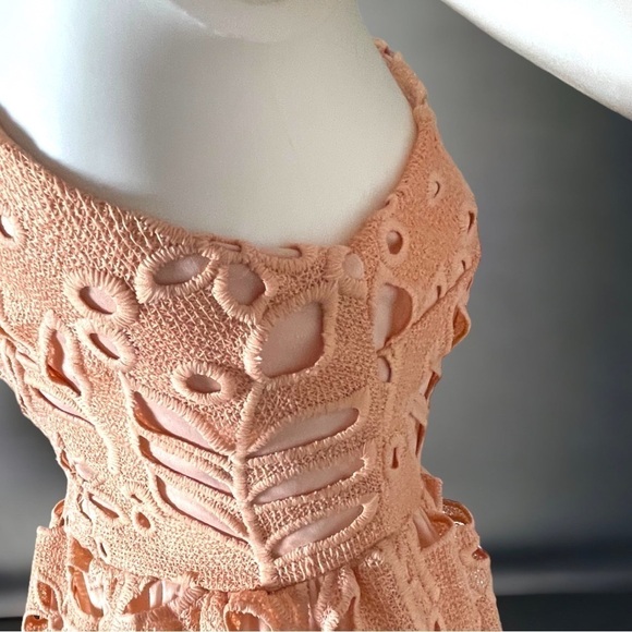 Dee Elly Floral Eyelet Halter Dress - Peach / Pale Coral / Size Small - Picture 12 of 15